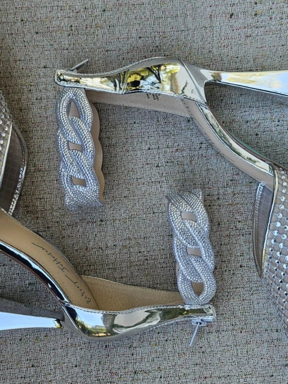 Betsey Johnson Women Pump Sandal Silver RHINESTONE Bridal Heel Shoe Size 8.5M - Picture 10 of 13
